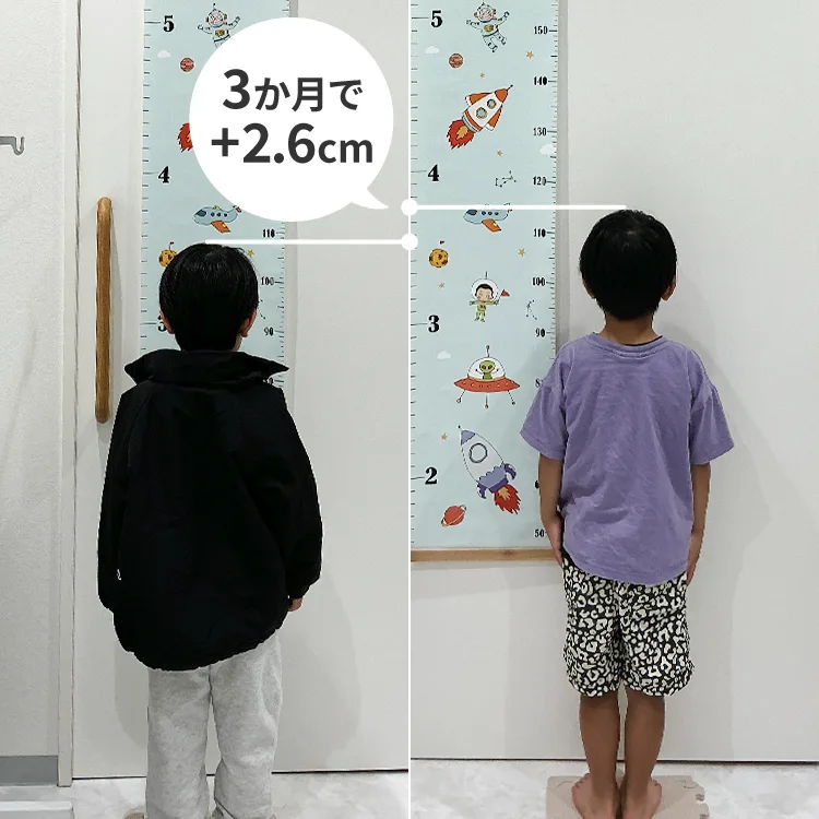 7歳の男の子が成長ホルモン補充療法を3か月受けた、治療前と治療後の身長の比較
